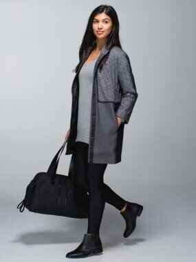 Lulu Cocoon Car Coat Coco Pique Black Long Jacket